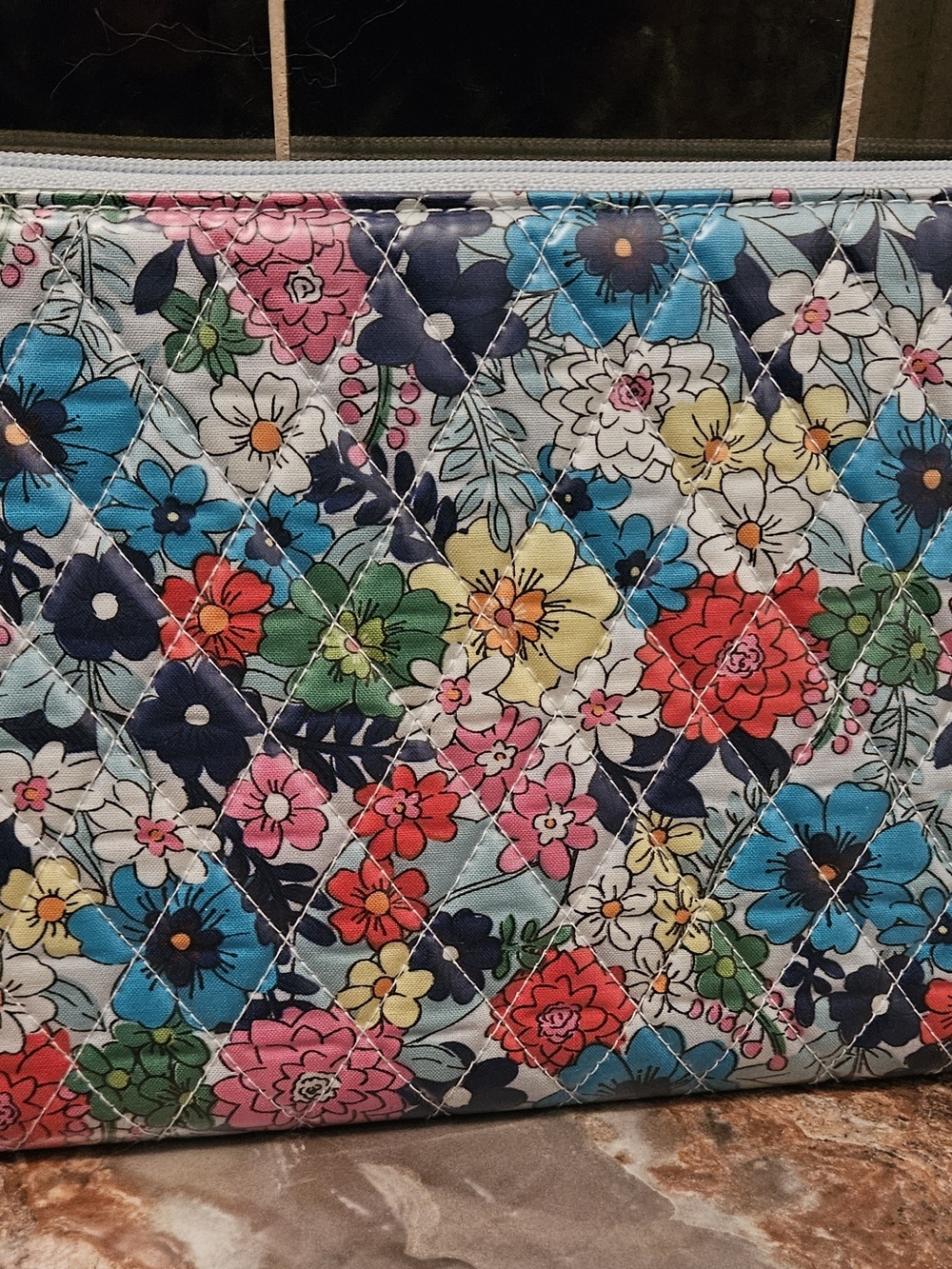 Vera Bradley Quilted Floral Cosmetic Pouch - Blue, Pink, Red, Yellow, Green